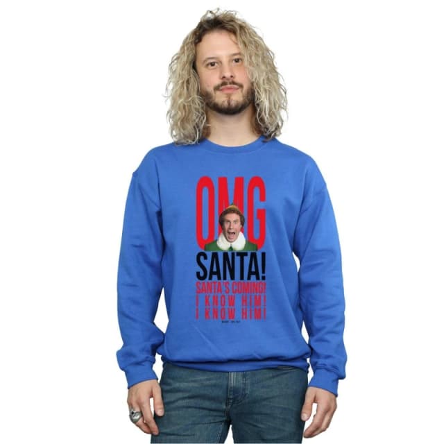 Elf Elf Men OMG Santa I Know Him Sweatshirt in Blue Size: Small Blue S Male 5057981618415