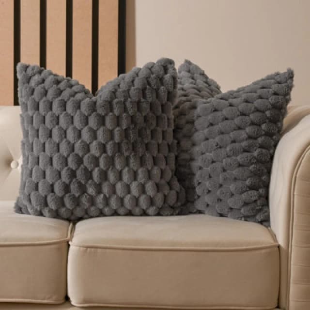 OHS OHS 2 Pack Waffle Faux Fur Cushion Covers - 45 x 45cm in Charcoal Size: 45cm x 45cm Charcoal 45cm x 45cm Unisex 5027434191673
