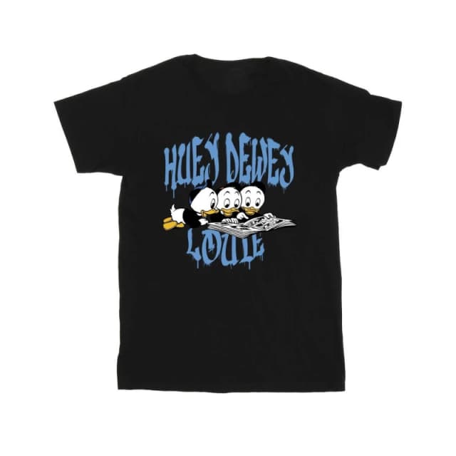 Disney Men Huey Dewey Louie Reading Cotton T-Shirt in Black Size: Small Black S Male 5063376474788