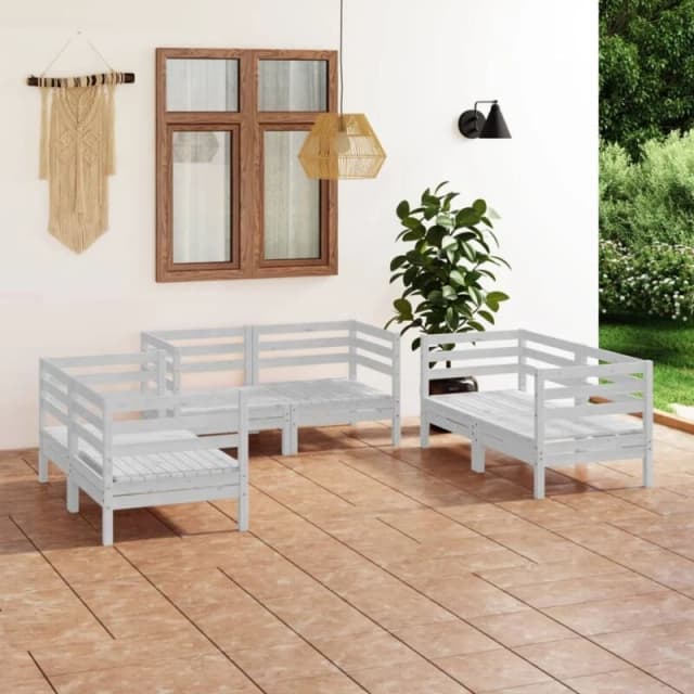 VIDAXL 6 Piece Garden Lounge Set White Solid Pinewood Vidaxl 8720286684658