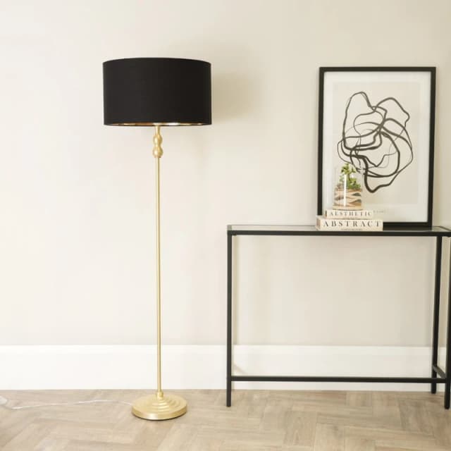 ValueLights Maggie Gold Metal Candlestick Floor Lamp with Black and Metallic Gold Shade Black