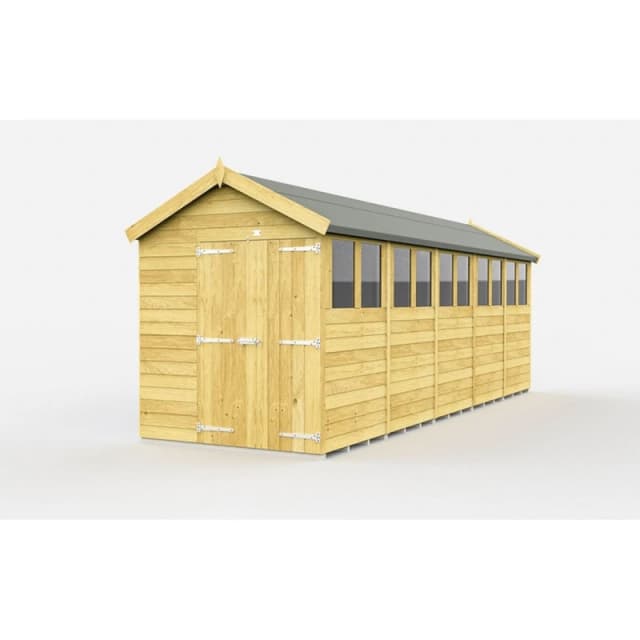 Buttercup Farm 6 x 20 Feet Apex Shed - Double Door W/ Windows - L590 x W175 x H217cm in Brown Brown Unisex