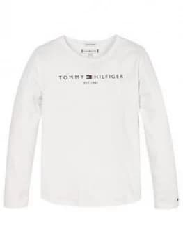 Tommy Hilfiger Girls Long Sleeve Essential Logo T-Shirt, White, Size Age: 10 Years, Women