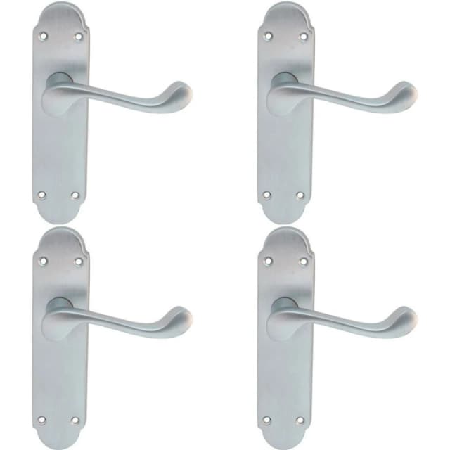 Loops 4x PAIR Victorian Upturned Handle on Latch Backplate 170 x 42mm Satin Chrome Multi