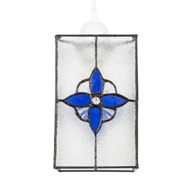 Happy Homewares Traditional Clear Glass Tiffany Style Pendant Light Shade with Coloured Panels in Blue Blue Unisex