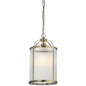 Endon Lambeth Ribbed Glass Single Ceiling Pendant Antique Brass