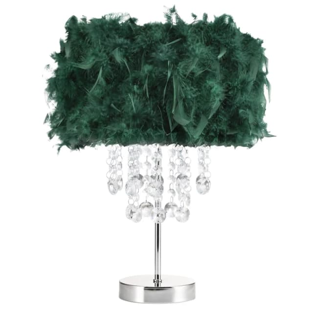 Happy Homewares Modern Chandelier Feather Table Lamp with Waterfall Acrylic Droplets in Green Size: 17" Green Unisex 17"