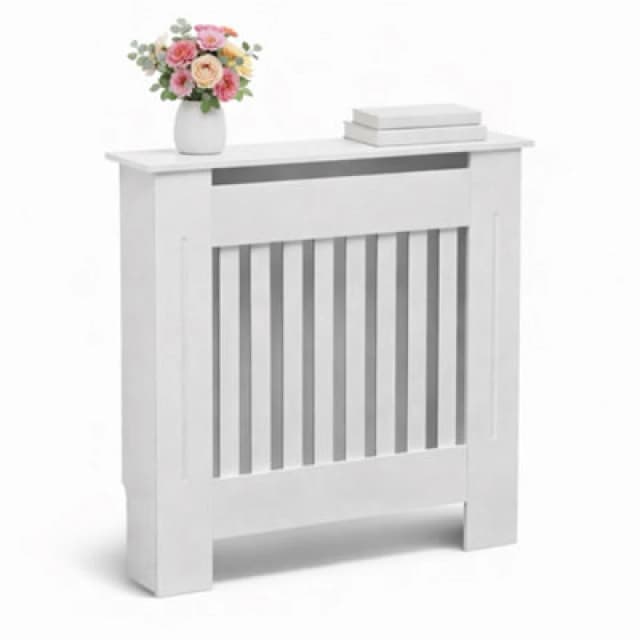 Oypla Small Wooden Slatted Grill Radiator Cover Cabinet White unisex