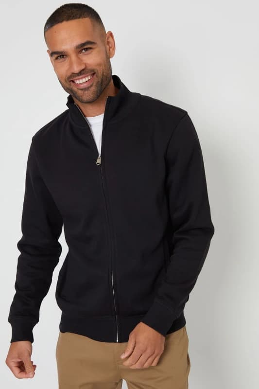 Threadbare Threadbare Men 'Lynne' Funnel Neck Zip Through Sweatshirt in Black Size: Medium Black M Male 7625914452160