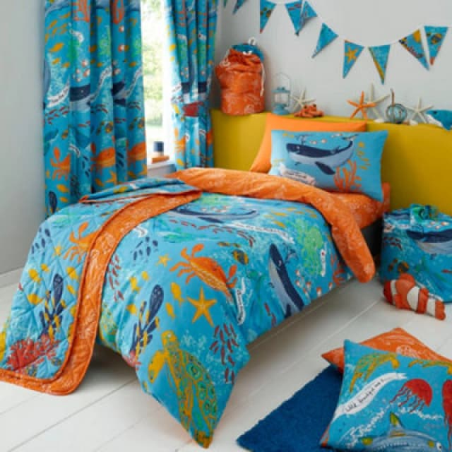 Happy Linen Company Kids Ocean Friends Sealife Reversible Duvet Cover Quilt Bedding Set Blue