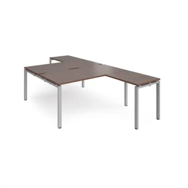 Adapt Bench Desk 2 Person With Return Desks 1600mm Walnut Tops With Silver Frames Adapt Walnut ER16168-S-W