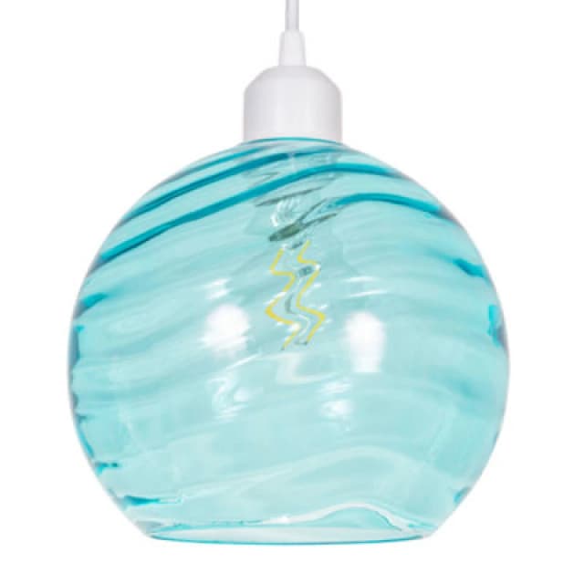 Happy Homewares Modern Designer Teal Circular Ribbed Glass Non Electric Pendant Lamp Shade