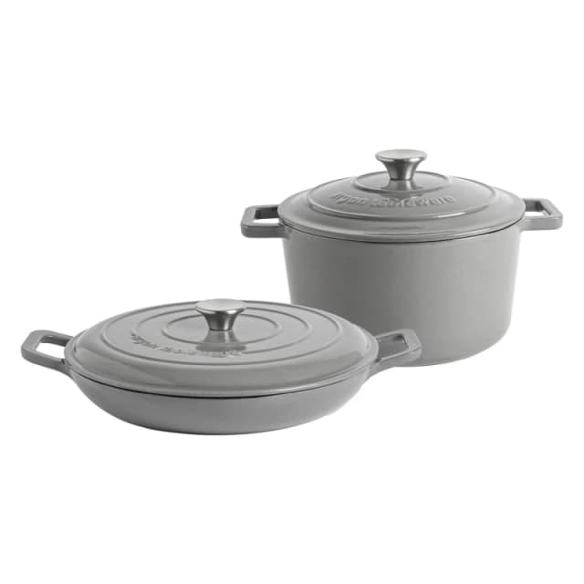 Argon Tableware 2 Piece Cast Iron Casserole Dish Set 2 Sizes Grey
