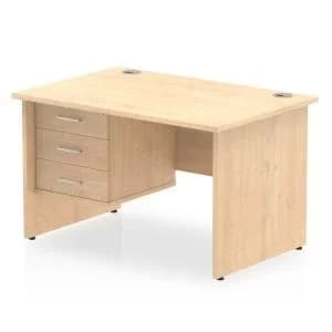 Impulse 1200 Rectangle Panel End Leg Desk MAPLE 1 x 3 Drawer Fixed Ped