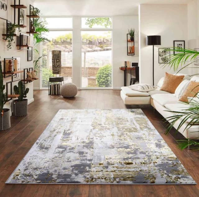 Styra Modern Living Room Rug - Abstract Area Rugs Gold 160X230 Cm