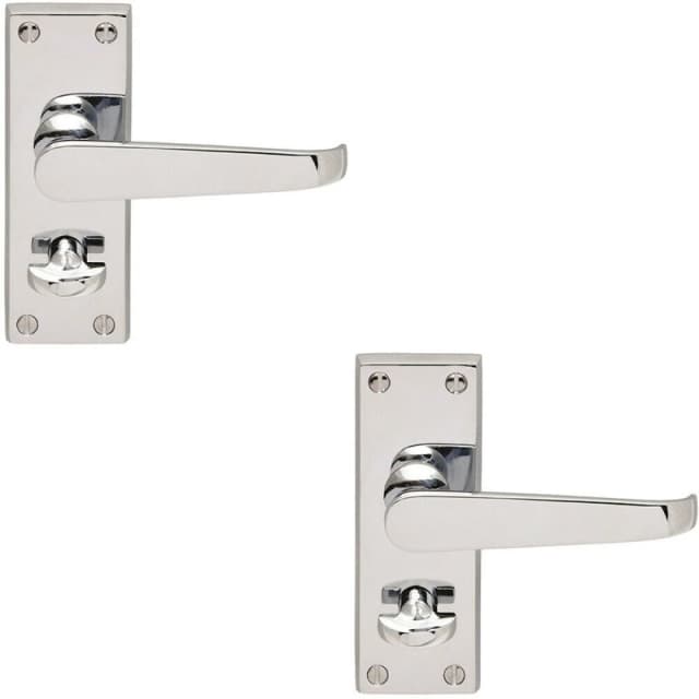 Loops 2x Straight Victorian Handle on Rectangular Bathroom Backplate Polished Chrome Multi