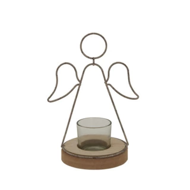 Rustic Outline Angel Tealight On Stand With Glass Votive