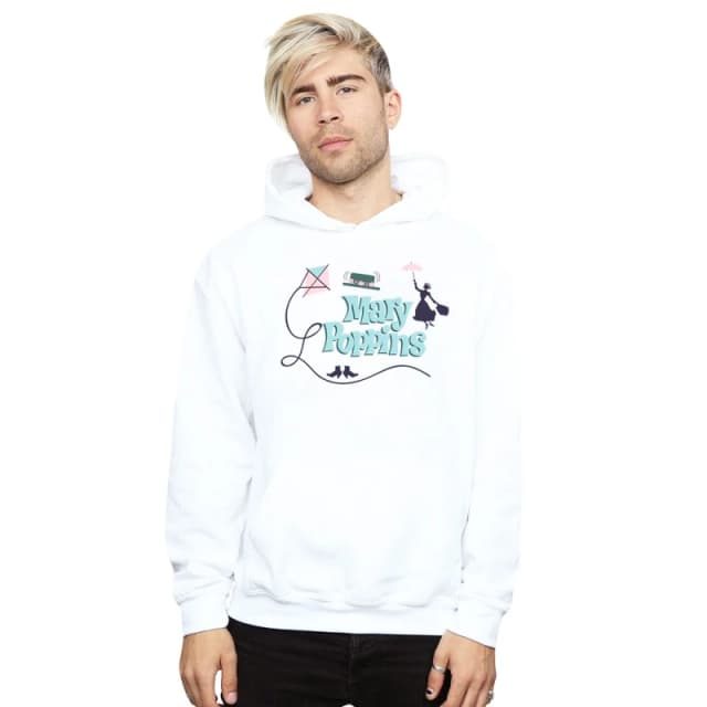 Disney Men Mary Poppins Logo Hoodie in White Size: Small White S Male 5057864522365