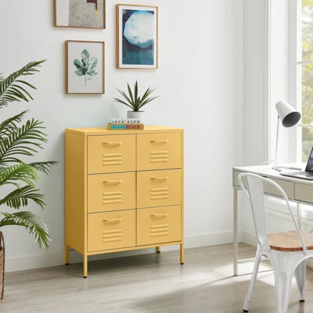 FurnitureboxUK FurnitureboxUK Teksi Modern Metal 6 Drawer Sideboard in Mustard Mustard One Size Unisex 5056657188375