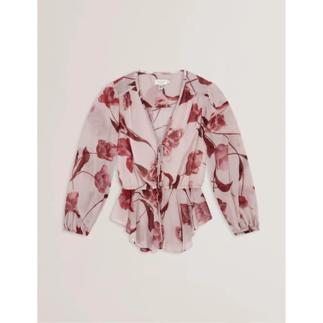 Ted Baker Womens Woven Print Long-Sleeve Blouse Pink female 6 (2X)