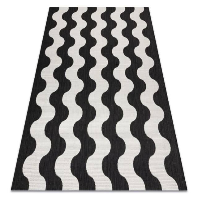 RugsX Carpet Sisal Flat 49377690 Waves Cream / Black 120X170 Cm