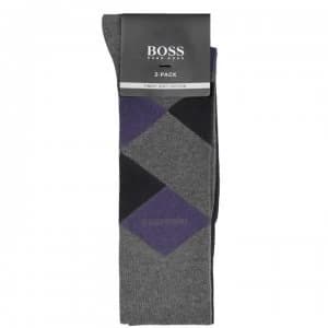 Hugo Boss Block Diamond 2 Pack Socks Grey