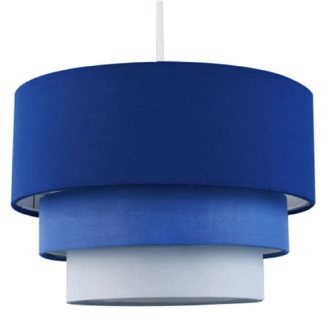 Happy Homewares Contemporary Round Triple Tier Midnight Blue Cotton Fabric Pendant Light Shade