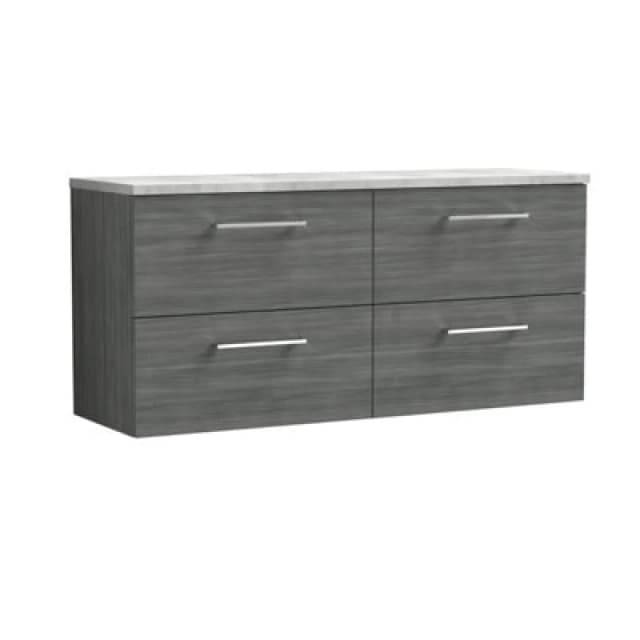 Nuie Arno Wall Hung 4-Drawer Vanity Unit With Laminate Worktop In Bellato Grey