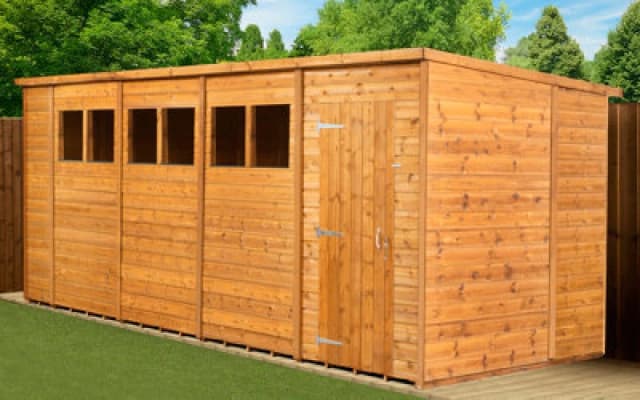 Empire Sheds Empire Modular Pent 18X6 Dipped Treated Tongue And Groove Wooden Garden Shed With Windows (18' X 6' / 18ft X 6ft) (18X6)
