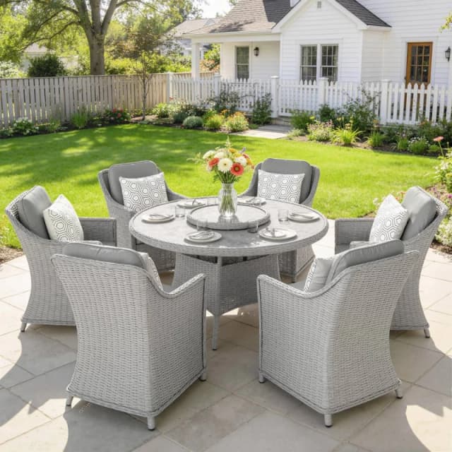 OUTSUNNY Rattan Garden Dining Set with Lazy Susan, Aluminium Frame, Grey Grey Unisex