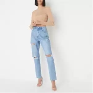 Missguided Ripped Straight Leg Jeans - Blue