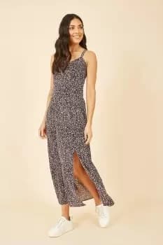 Black Ditsy Print Midi Dress With Side Split