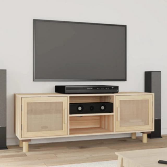 Vidaxl TV Cabinet Brown 105X30X40 Cm Solid Wood Pine&natural Rattan, Brown 345617