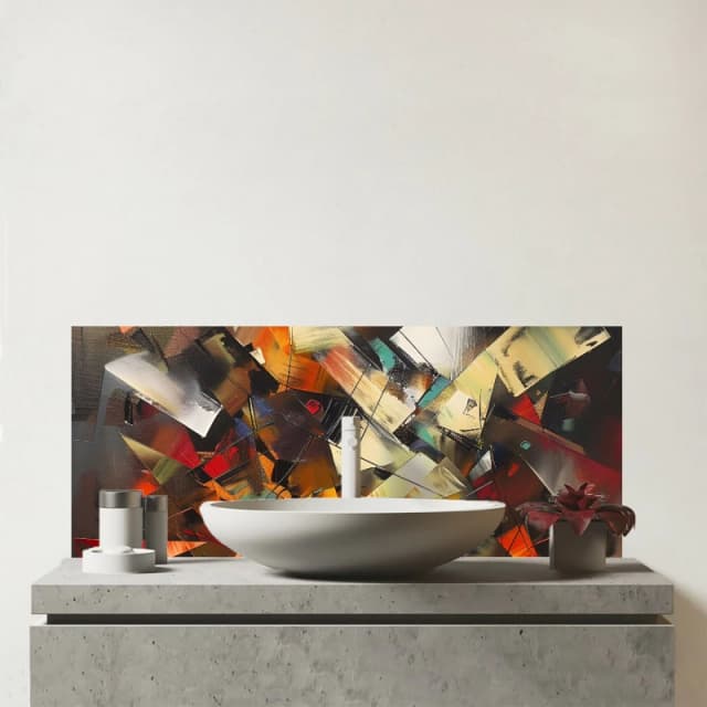 Warren Reed - Designer Dynamic Chaos: Energy Unleashed Glass Bathroom Splashback Multicolor Unisex
