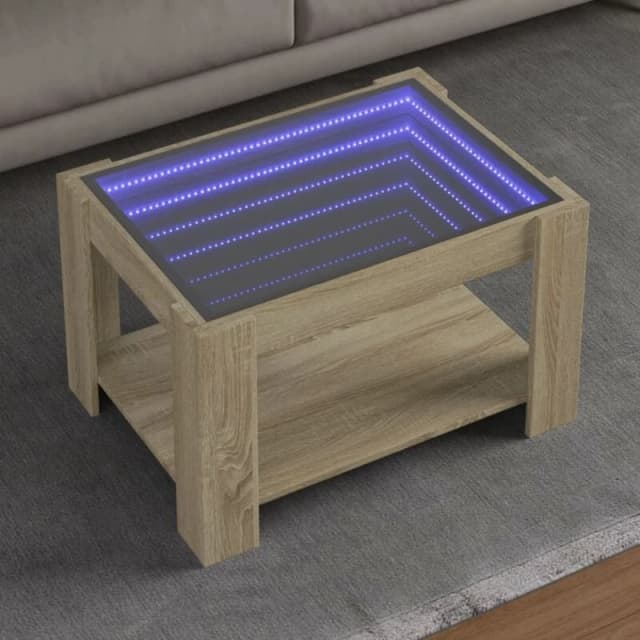 vidaXL Coffee Table with LED Sonoma Oak 73x53x45cm Engineered Wood, Brown 847548