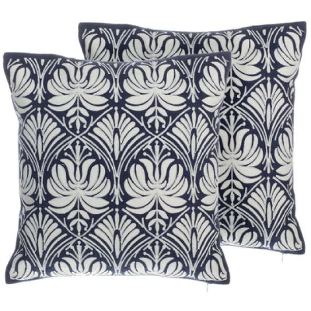 Beliani Set Of 2 Decorative Cushions Nemesia Cotton 45 X 45cm Dark Blue Ikat
