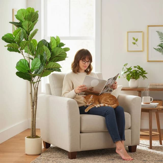 HOMCOM 150cm Artificial Fiddle Leaf Fig Tree, Realistic Fake Plant, Green Green Unisex