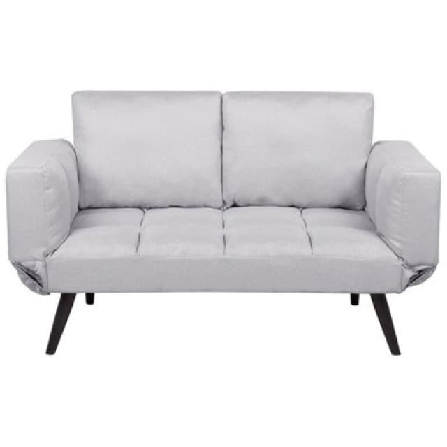 Beliani Sofa Bed 2 Seater Brekke Fabric Light Grey