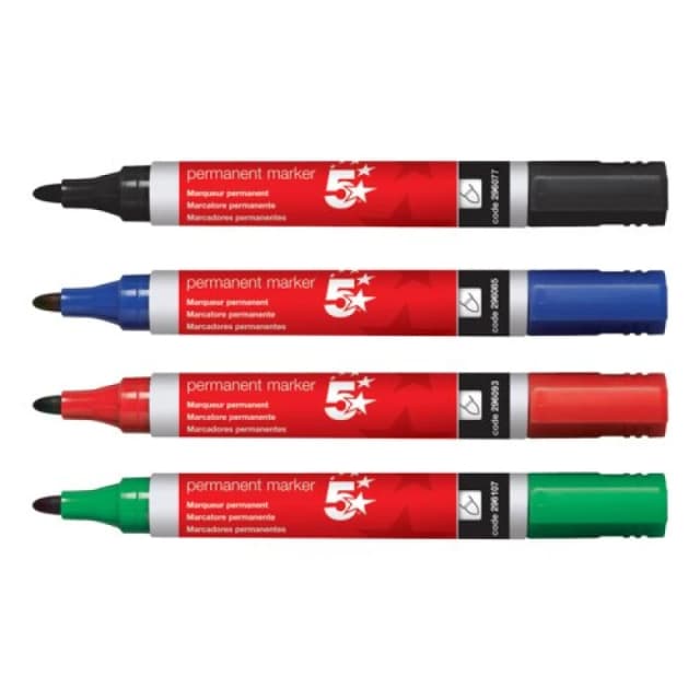 5 Star Office Permanent Marker Bullet Tip Asorted (4 Pack) 500941