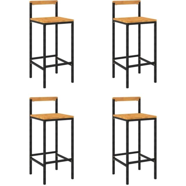 VIDAXL Bar Stools 4 pcs Black Poly Rattan and Solid Wood Acacia Vidaxl 8720845740207