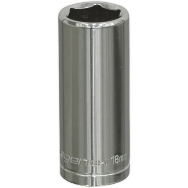 Loops 18mm Chrome Plated Deep Drive Socket - 3/8" Square Drive High Grade Carbon Steel Metallics