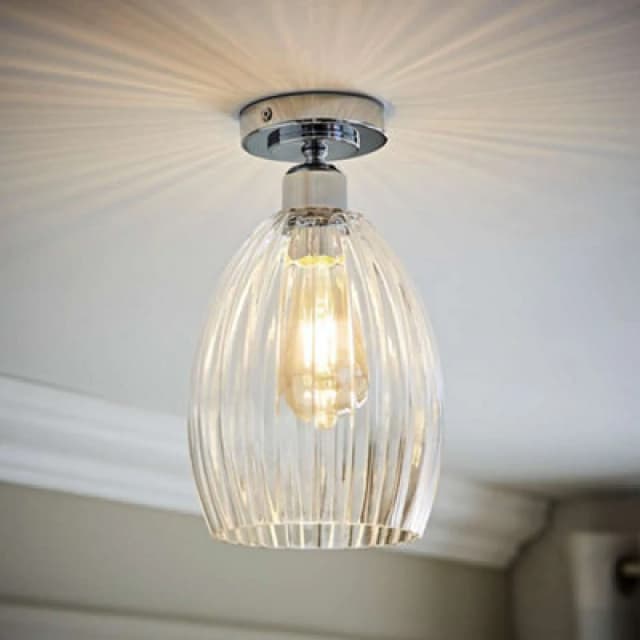 ValueLights ValueLights Cheltenham Clear Ribbed Glass Dome Flush Ceiling Light in Metallic Silver Metallic Silver One Size Unisex 5016529274674