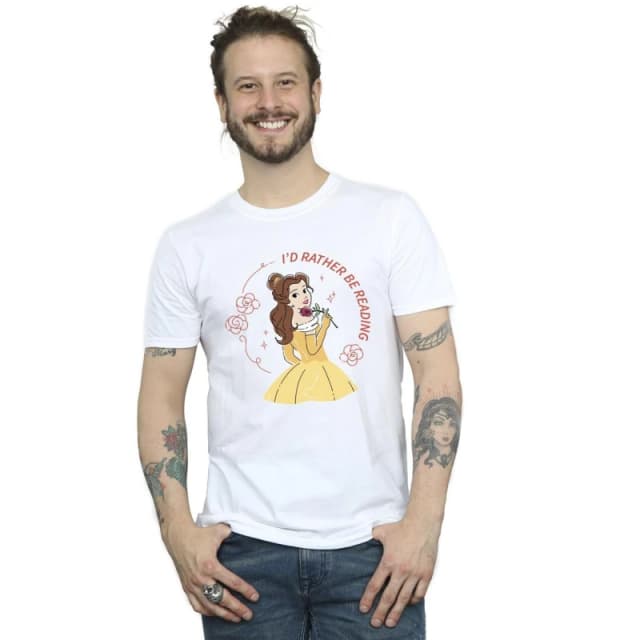 Disney Men Beauty And The Beast I'd Rather Be Reading T-Shirt in White Size: Small White S Male 5063153509641