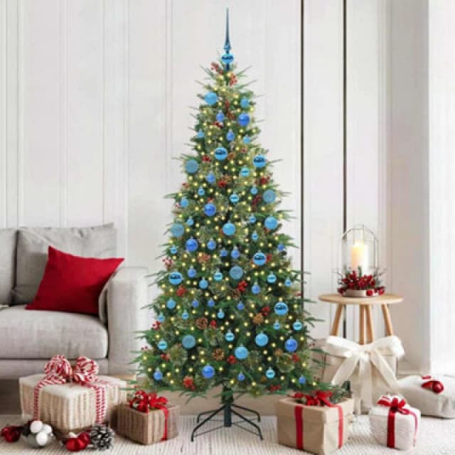 vidaXL Artificial Hinged Christmas Tree with Blue Balls Green 180cm PE and PVC, Green 3397426