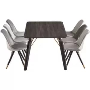 7 Pieces Life Interiors Sofia Cosmo Dining Set - a Black Rectangular Dining Table and Set of 6 Dark Grey Dining Chairs - Dark Grey