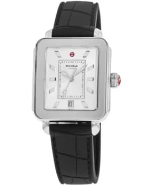Michele Deco Sport Silver Dial Black Silicone Strap Womens Watch MWW06K000044 MWW06K000044