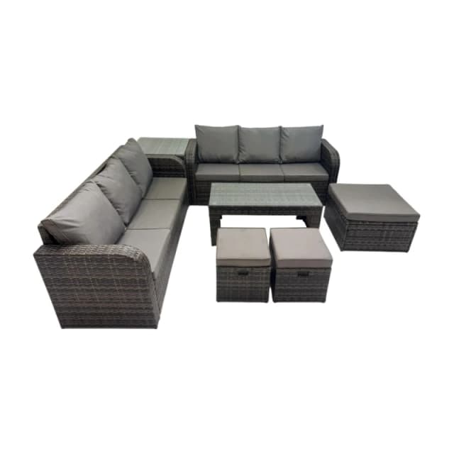 Fimous 3 Seater Sofa Coffee Table with 3 Footstool Side Table Dark Grey Dark Grey Unisex