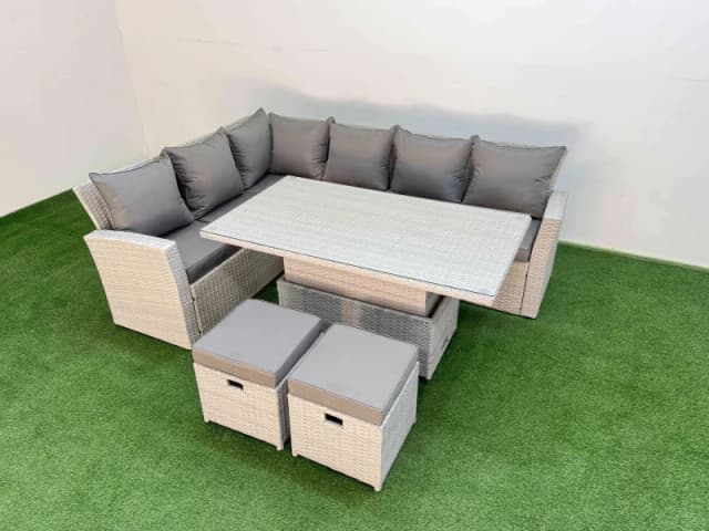 Fimous 8 Seat Garden Furniture Corner Sofa with Armchair 2 Small Footstools in Light Grey Light Grey Unisex