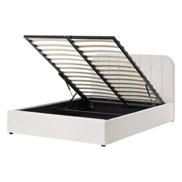 Beliani Ottoman Bed Fabric Challans 140 X 200 Cm (Eu Double) Off-White