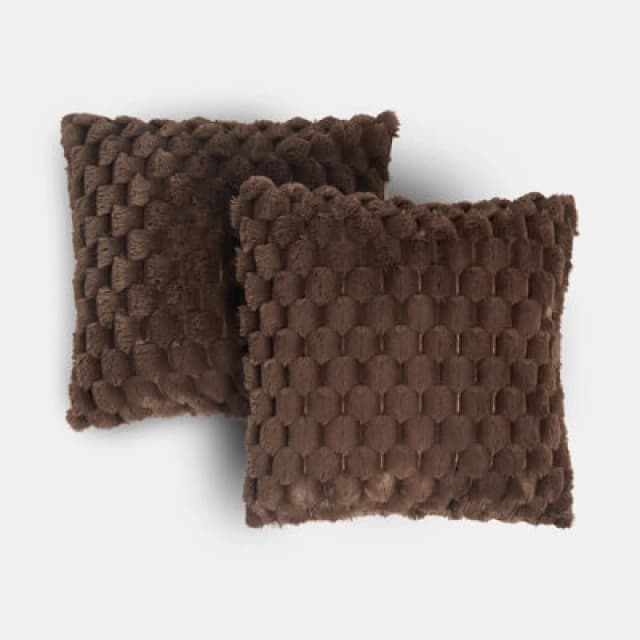 OHS OHS 2 Pack Waffle Faux Fur Cushion Covers - 45 x 45cm in Chocolate Size: 45cm x 45cm Chocolate 45cm x 45cm Unisex 5027434226399